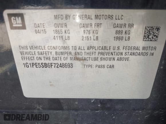 ✅ 2015 Chevrolet Cruze LT • VIN: 1G1PE5SB6F7248693 • Lot: 43343845. Wystawiony na IAAI z przebiegiem 161 384 mil. Bezpłatny archiwum sprzedaży aukcyjnych z USA i szczegółowy raport historii pojazdu na DreamBid. Zdjęcie 9.