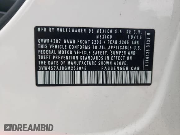 ✅ 2016 Volkswagen Jetta GLI SE • VIN: 3VW4S7AJ8GM252045 • Lot: 59852595. Listed on Copart with 116,122 mi. Free auction sales archive from the USA and detailed vehicle history report at DreamBid. Image 12.