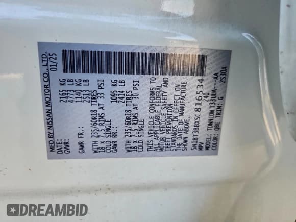 ✅ 2025 Nissan Rogue SV • VIN: 5N1BT3BBXSC816534 • Lot: 93155135. Listed on Copart with 24,182 mi. Free auction sales archive from the USA and detailed vehicle history report at DreamBid. Image 13.