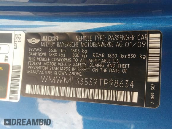 ✅ 2009 MINI Clubman • VIN: WMWML33539TP98634 • Lot: 42627516. Wystawiony na IAAI z przebiegiem 124 723 mil. Bezpłatny archiwum sprzedaży aukcyjnych z USA i szczegółowy raport historii pojazdu na DreamBid. Zdjęcie 9.