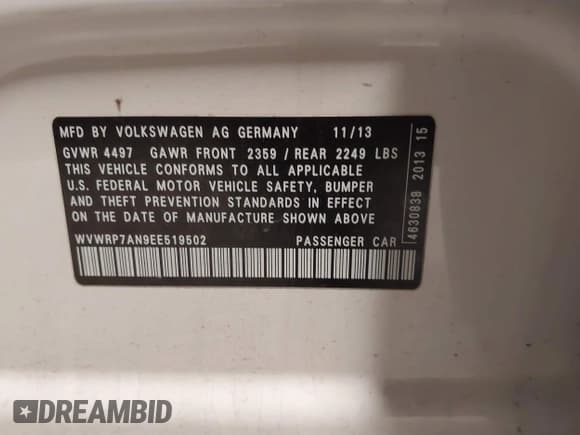 ✅ 2014 Volkswagen CC Executive • VIN: WVWRP7AN9EE519502 • Lot: 41458158. Listed on IAAI with 85,988 mi. Free auction sales archive from the USA and detailed vehicle history report at DreamBid. Image 9.