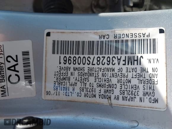 ✅ 2007 Honda Civic • VIN: JHMFA36287S008961 • Lot: 43585478. Listed on IAAI with 236,782 mi. Free auction sales archive from the USA and detailed vehicle history report at DreamBid. Image 9.