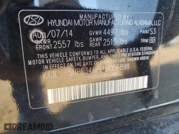 2015 Hyundai Sonata Limited с VIN 5NPE34AF8FH056898, выставлен на аукционе Copart как лот 80064115 с пробегом 92 676 миль миль и Списание • Salvage title. История ставок и продаж доступна на DreamBid. Изображение 13.