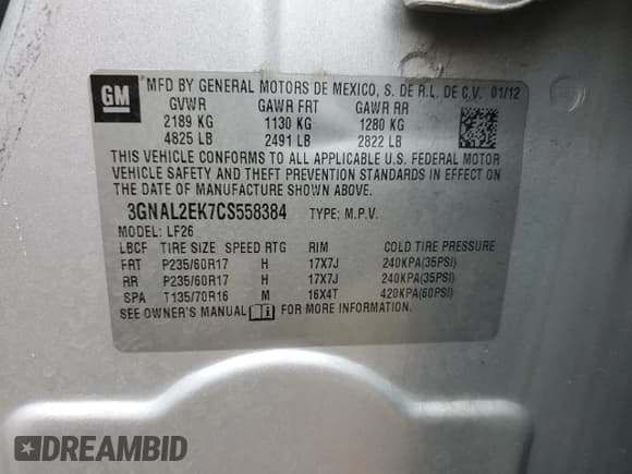 ✅ 2012 Chevrolet Captiva Sport LS • VIN: 3GNAL2EK7CS558384 • Lot: 58799015. Wystawiony na Copart z przebiegiem 121 553 mil. Bezpłatny archiwum sprzedaży aukcyjnych z USA i szczegółowy raport historii pojazdu na DreamBid. Zdjęcie 13.