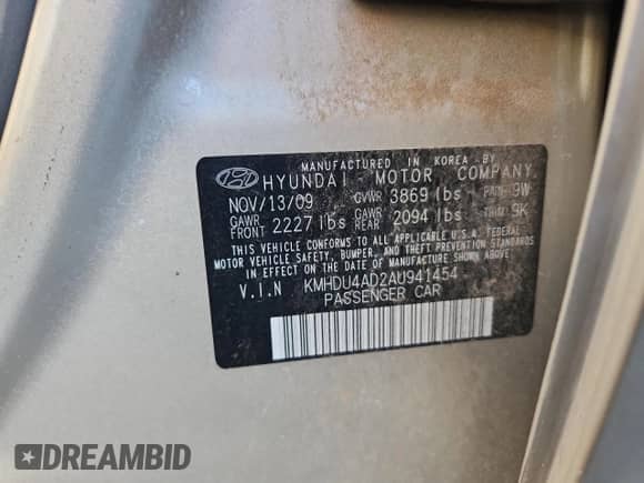 2010 Hyundai Elantra GLS with VIN KMHDU4AD2AU941454, listed as a Copart auction lot 91468135 with 116,305 mi miles and Clean title. Bid and sale history available at DreamBid. Image 12.