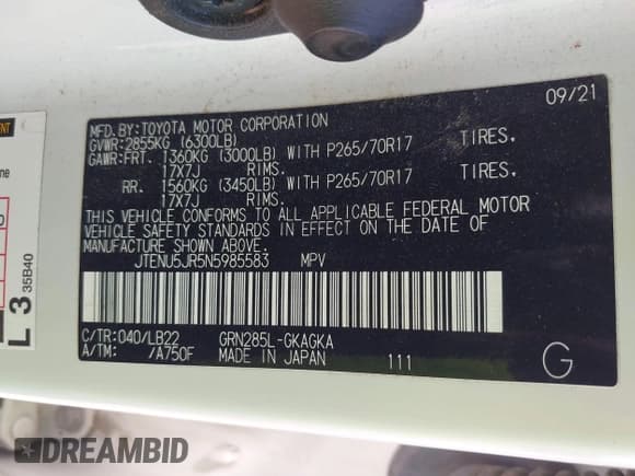 ✅ 2022 Toyota 4Runner SR5 Premium • VIN: JTENU5JR5N5985583 • Lot: 43453138. Listed on IAAI with 58,136 mi. Free auction sales archive from the USA and detailed vehicle history report at DreamBid. Image 9.