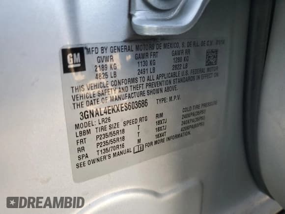 ✅ 2014 Chevrolet Captiva Sport LTZ • VIN: 3GNAL4EKXES603686 • Lot: 38782564. Wystawiony na Copart z przebiegiem 151 891 mil. Bezpłatny archiwum sprzedaży aukcyjnych z USA i szczegółowy raport historii pojazdu na DreamBid. Zdjęcie 14.