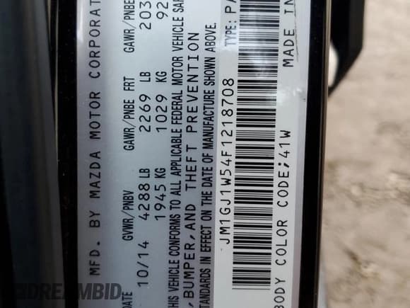 ✅ 2015 Mazda 6 i Grand Touring • VIN: JM1GJ1W54F1218708 • Lot: 61253845. Listed on Copart with 257,765 mi. Free auction sales archive from the USA and detailed vehicle history report at DreamBid. Image 12.