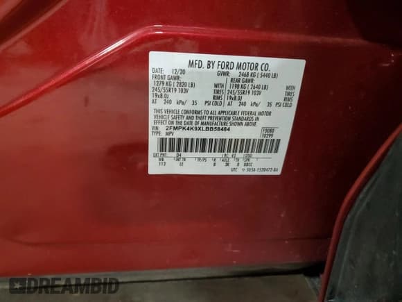 ✅ 2020 Ford Edge Titanium • VIN: 2FMPK4K9XLBB58484 • Lot: 93213545. Wystawiony na Copart z przebiegiem 134 142 mil. Bezpłatny archiwum sprzedaży aukcyjnych z USA i szczegółowy raport historii pojazdu na DreamBid. Zdjęcie 13.