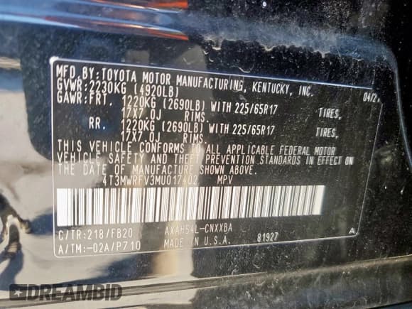 ✅ 2021 Toyota RAV4 Hybrid LE • VIN: 4T3MWRFV3MU017402 • Lot: 90910175. Listed on Copart with 43,959 mi. Free auction sales archive from the USA and detailed vehicle history report at DreamBid. Image 13.