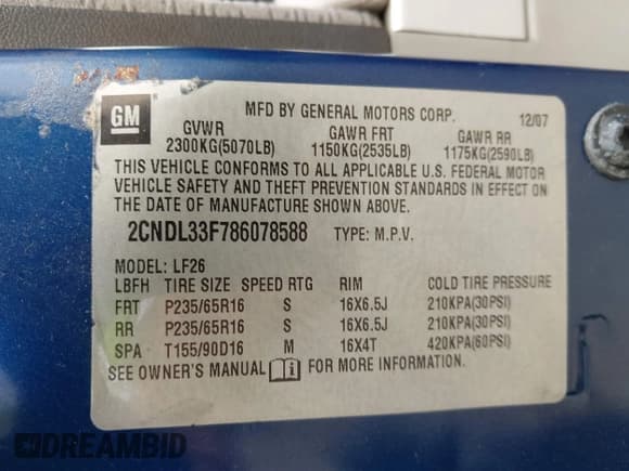 ✅ 2008 Chevrolet Equinox LT • VIN: 2CNDL33F786078588 • Лот: 42512487. Опубликован ранее на IAAI с пробегом 156 987 миль. Бесплатный доступ к архиву аукционных продаж из США и подробный отчёт об истории автомобиля на DreamBid. Изображение 9.