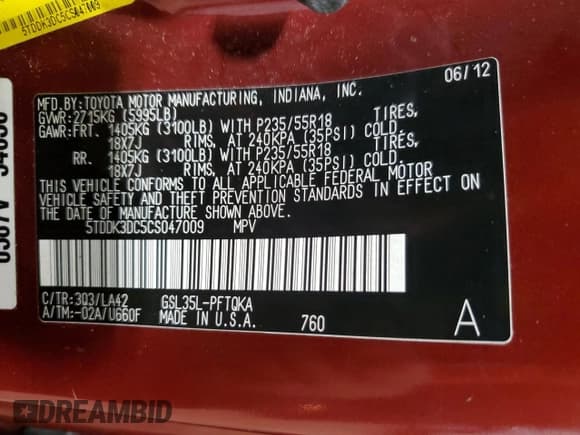 ✅ 2012 Toyota Sienna XLE • VIN: 5TDDK3DC5CS047009 • Lot: 81023685. Listed on Copart with 181,360 mi. Free auction sales archive from the USA and detailed vehicle history report at DreamBid. Image 14.