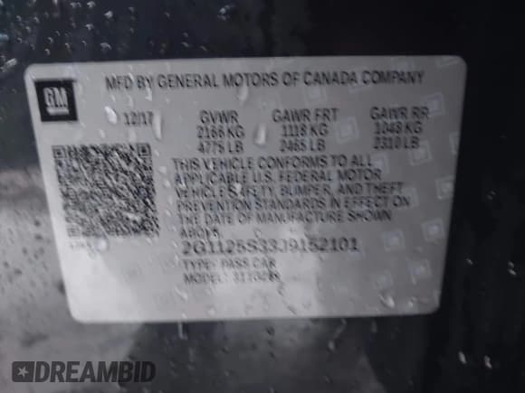 ✅ 2018 Chevrolet Impala Premier • VIN: 2G1125S33J9152101 • Lot: 43556287. Listed on IAAI with 105,495 mi. Free auction sales archive from the USA and detailed vehicle history report at DreamBid. Image 9.