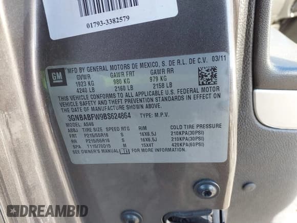 ✅ 2011 Chevrolet HHR 1LT • VIN: 3GNBABFW9BS624864 • Лот: 41278763. Опубликован ранее на IAAI с пробегом 164 810 миль. Бесплатный доступ к архиву аукционных продаж из США и подробный отчёт об истории автомобиля на DreamBid. Изображение 9.