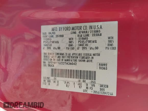 ✅ 2003 Ford Ranger Edge Plus • VIN: 1FTYR11U33TA36042 • Lot: 42763188. Wystawiony na IAAI z przebiegiem Nie podano. Bezpłatny archiwum sprzedaży aukcyjnych z USA i szczegółowy raport historii pojazdu na DreamBid. Zdjęcie 9.