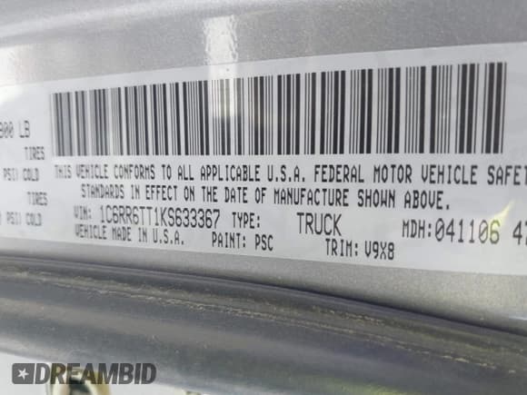 ✅ 2019 Ram 1500 SLT • VIN: 1C6RR6TT1KS633367 • Лот: 41031164. Опубликован ранее на IAAI с пробегом 194 239 миль. Бесплатный доступ к архиву аукционных продаж из США и подробный отчёт об истории автомобиля на DreamBid. Изображение 9.