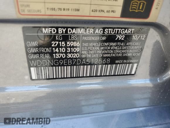 ✅ 2013 Mercedes-Benz S 550 • VIN: WDDNG9EB7DA512568 • Lot: 67425045. Listed on Copart with 128,777 mi. Free auction sales archive from the USA and detailed vehicle history report at DreamBid. Image 12.