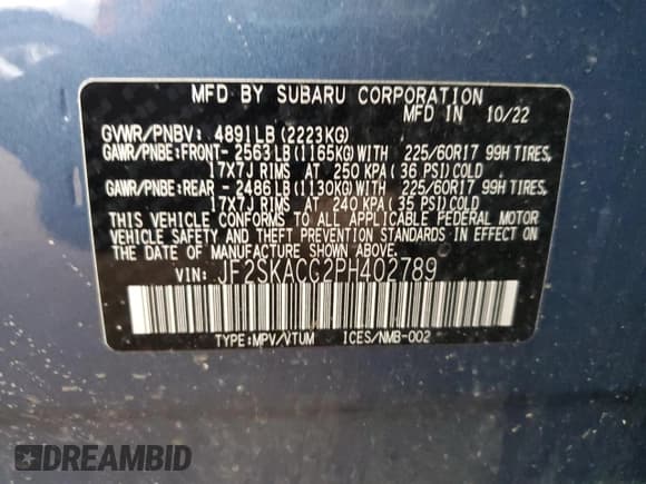 ✅ 2023 Subaru Forester • VIN: JF2SKACC2PH402789 • Lot: 67272635. Wystawiony na Copart z przebiegiem 57 646 mil. Bezpłatny archiwum sprzedaży aukcyjnych z USA i szczegółowy raport historii pojazdu na DreamBid. Zdjęcie 13.