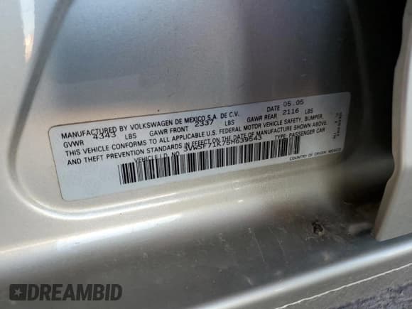 ✅ 2005 Volkswagen Jetta 2.5L • VIN: 3VWSF71K75M639543 • Lot: 52811025. Listed on Copart with 221,793 mi. Free auction sales archive from the USA and detailed vehicle history report at DreamBid. Image 12.