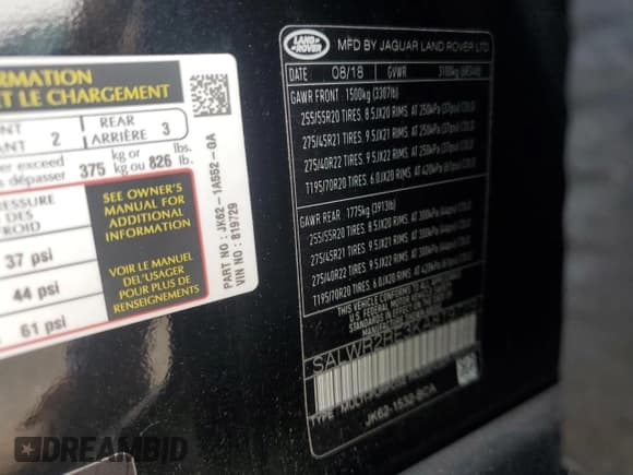 ✅ 2019 Land Rover Range Rover Sport Dynamic • VIN: SALWR2RE3KA819729 • Лот: 59854825. Опубликован ранее на Copart с пробегом 52 659 миль. Бесплатный доступ к архиву аукционных продаж из США и подробный отчёт об истории автомобиля на DreamBid. Изображение 14.