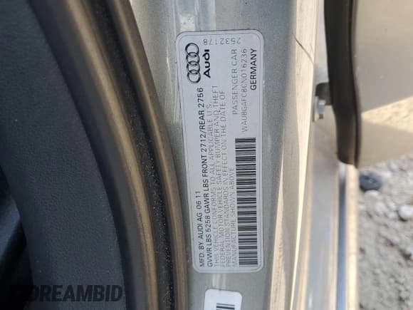 ✅ 2012 Audi A6 Premium Plus • VIN: WAUBGAFC8CN016236 • Lot: 62838315. Listed on Copart with 160,943 mi. Free auction sales archive from the USA and detailed vehicle history report at DreamBid. Image 12.