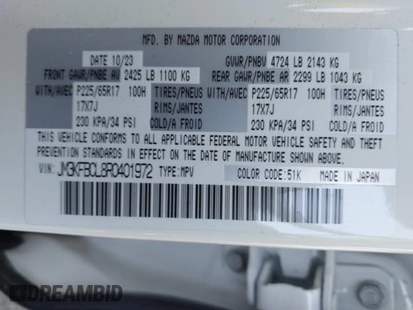 ✅ 2024 Mazda CX-5 S Carbon Edition • VIN: JM3KFBCL8R0401972 • Lot: 43131444. Wystawiony na IAAI z przebiegiem 12 081 mil. Bezpłatny archiwum sprzedaży aukcyjnych z USA i szczegółowy raport historii pojazdu na DreamBid. Zdjęcie 9.