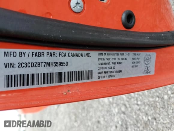 ✅ 2021 Dodge Challenger R/T • VIN: 2C3CDZBT7MH559550 • Lot: 53567824. Wystawiony na Copart z przebiegiem 27 723 mil. Bezpłatny archiwum sprzedaży aukcyjnych z USA i szczegółowy raport historii pojazdu na DreamBid. Zdjęcie 13.