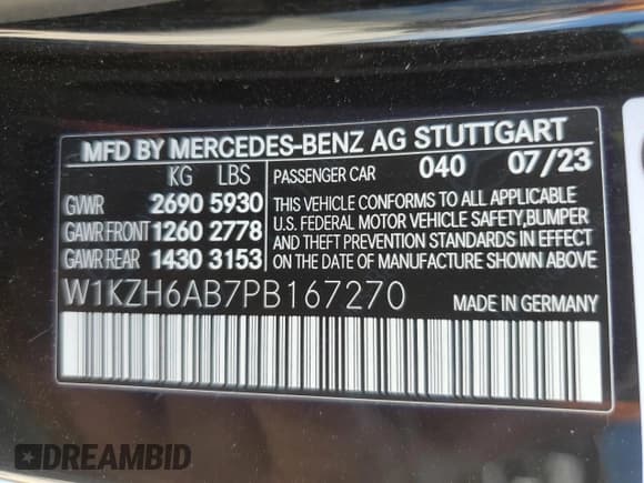 ✅ 2023 Mercedes-Benz E 450 • VIN: W1KZH6AB7PB167270 • Lot: 72345164. Listed on Copart with 2,295 mi. Free auction sales archive from the USA and detailed vehicle history report at DreamBid. Image 13.