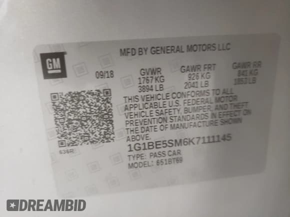 ✅ 2019 Chevrolet Cruze LT • VIN: 1G1BE5SM6K7111145 • Lot: 61461161. Listed on Copart with 49,842 mi. Free auction sales archive from the USA and detailed vehicle history report at DreamBid. Image 10.