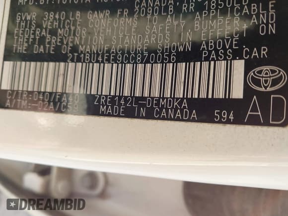 ✅ 2012 Toyota Corolla L • VIN: 2T1BU4EE9CC870056 • Lot: 43628181. Wystawiony na IAAI z przebiegiem 174 732 mil. Bezpłatny archiwum sprzedaży aukcyjnych z USA i szczegółowy raport historii pojazdu na DreamBid. Zdjęcie 9.