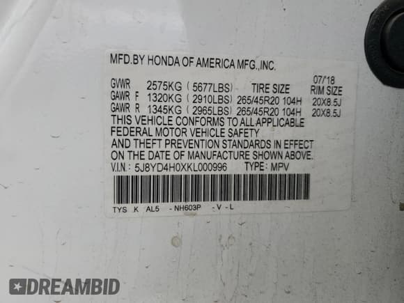 ✅ 2019 Acura MDX Technology • VIN: 5J8YD4H0XKL000996 • Lot: 93140295. Listed on Copart with 81,296 mi. Free auction sales archive from the USA and detailed vehicle history report at DreamBid. Image 13.