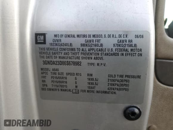 ✅ 2006 Chevrolet HHR LT • VIN: 3GNDA23D86S678982 • Lot: 86139484. Listed on Copart with 193,364 mi. Free auction sales archive from the USA and detailed vehicle history report at DreamBid. Image 13.