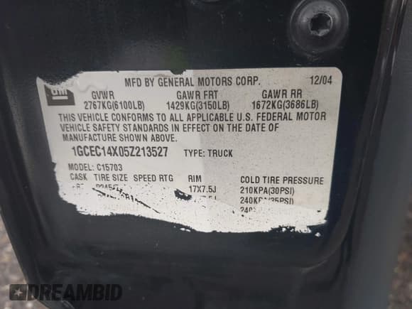 ✅ 2005 Chevrolet Silverado 1500 Work Truck • VIN: 1GCEC14X05Z213527 • Lot: 42351246. Listed on IAAI with 152,826 mi. Free auction sales archive from the USA and detailed vehicle history report at DreamBid. Image 9.