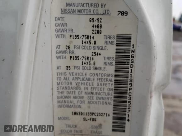 ✅ 1993 Nissan Frontier • VIN: 1N6SD11S9PC352714 • Lot: 82547445. Wystawiony na Copart z przebiegiem 235 497 mil. Bezpłatny archiwum sprzedaży aukcyjnych z USA i szczegółowy raport historii pojazdu na DreamBid. Zdjęcie 12.