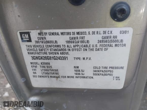 ✅ 2001 Chevrolet Suburban LT • VIN: 3GNGK26G81G243391 • Lot: 42546624. Listed on IAAI with 295,585 mi. Free auction sales archive from the USA and detailed vehicle history report at DreamBid. Image 9.