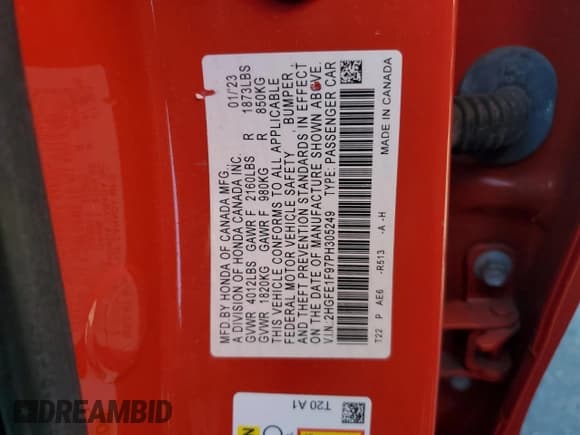 ✅ 2023 Honda Civic Touring • VIN: 2HGFE1F97PH305249 • Лот: 90996815. Опубликован ранее на Copart с пробегом 36 854 миль. Бесплатный доступ к архиву аукционных продаж из США и подробный отчёт об истории автомобиля на DreamBid. Изображение 12.