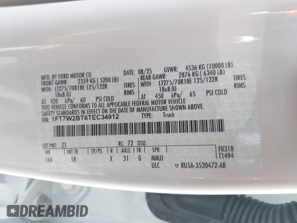 ✅ 2026 Ford F-250 XLT • VIN: 1FT7W2BT6TEC34912 • Lot: 43790818. Listed on IAAI with 1,654 mi. Free auction sales archive from the USA and detailed vehicle history report at DreamBid. Image 9.