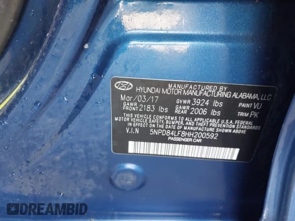 ✅ 2017 Hyundai Elantra SE • VIN: 5NPD84LF8HH200592 • Lot: 43649880. Listed on IAAI with Not provided. Free auction sales archive from the USA and detailed vehicle history report at DreamBid. Image 9.