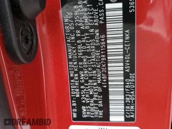 2011 Toyota Camry LE с VIN 4T4BF3EK7BR115646, выставлен на аукционе Copart как лот 89655765 с пробегом 157 243 миль миль и Списание • Salvage title. История ставок и продаж доступна на DreamBid. Изображение 12.