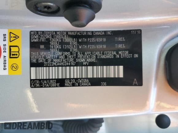 ✅ 2017 Lexus RX 350 • VIN: 2T2ZZMCA4HC044167 • Lot: 68557155. Listed on Copart with 103,772 mi. Free auction sales archive from the USA and detailed vehicle history report at DreamBid. Image 13.