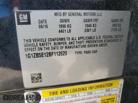 ✅ 2011 Chevrolet Malibu 1LS • VIN: 1G1ZB5E12BF112629 • Lot: 62648754. Listed on Copart with 43,576 mi. Free auction sales archive from the USA and detailed vehicle history report at DreamBid. Image 12.