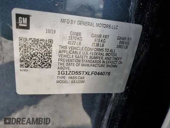 2020 Chevrolet Malibu LT с VIN 1G1ZD5STXLF044078, выставлен на аукционе Copart как лот 56579095 с пробегом 87 549 миль миль и Чистый • Clean title. История ставок и продаж доступна на DreamBid. Изображение 12.