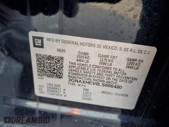 2020 Chevrolet Equinox LS с VIN 3GNAXHEV0LS696480, выставлен на аукционе Copart как лот 90029035 с пробегом 43 317 миль миль и Списание • Salvage title. История ставок и продаж доступна на DreamBid. Изображение 13.