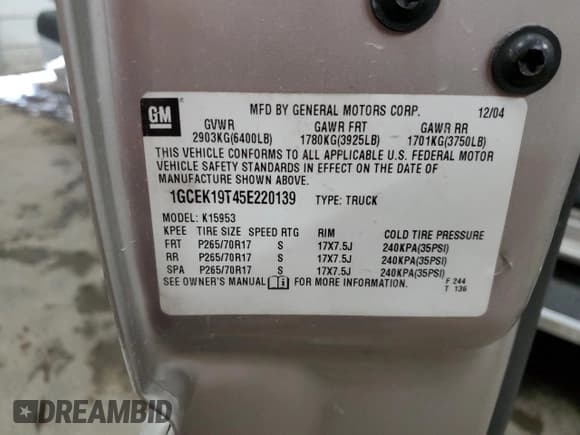 ✅ 2005 Chevrolet Silverado 1500 LS • VIN: 1GCEK19T45E220139 • Лот: 72911164. Опубликован ранее на Copart с пробегом 102 356 миль. Бесплатный доступ к архиву аукционных продаж из США и подробный отчёт об истории автомобиля на DreamBid. Изображение 14.