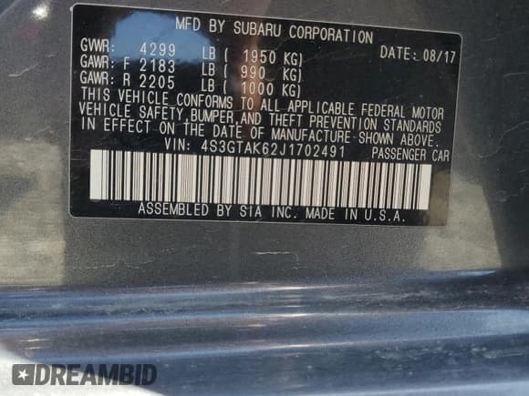 ✅ 2018 Subaru Impreza Special Sports • VIN: 4S3GTAK62J1702491 • Lot: 61604805. Listed on Copart with 78,864 mi. Free auction sales archive from the USA and detailed vehicle history report at DreamBid. Image 13.