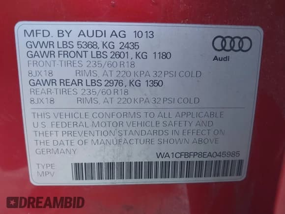 ✅ 2014 Audi Q5 • VIN: WA1CFBFP8EA045985 • Lot: 43455775. Wystawiony na IAAI z przebiegiem 184 300 mil. Bezpłatny archiwum sprzedaży aukcyjnych z USA i szczegółowy raport historii pojazdu na DreamBid. Zdjęcie 9.