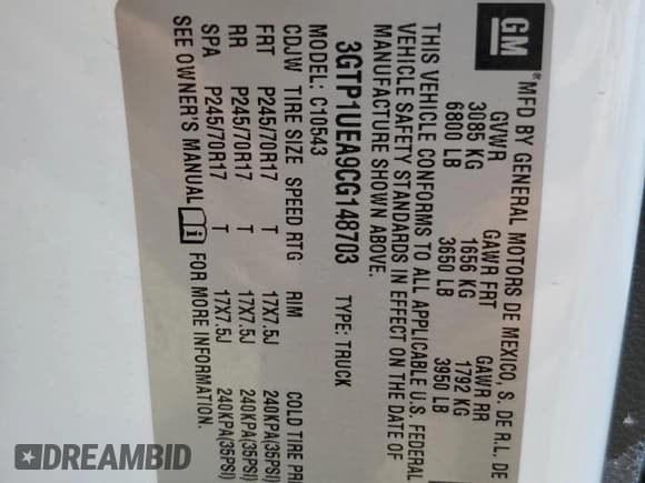 ✅ 2012 GMC Sierra 1500 SL • VIN: 3GTP1UEA9CG148703 • Lot: 63771285. Wystawiony na Copart z przebiegiem Nie podano. Bezpłatny archiwum sprzedaży aukcyjnych z USA i szczegółowy raport historii pojazdu na DreamBid. Zdjęcie 12.