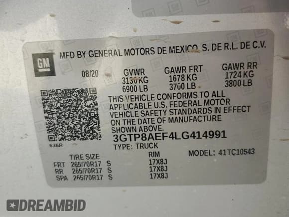 ✅ 2020 GMC Sierra 1500 • VIN: 3GTP8AEF4LG414991 • Лот: 64248105. Опубликован ранее на Copart с пробегом 119 693 миль. Бесплатный доступ к архиву аукционных продаж из США и подробный отчёт об истории автомобиля на DreamBid. Изображение 13.