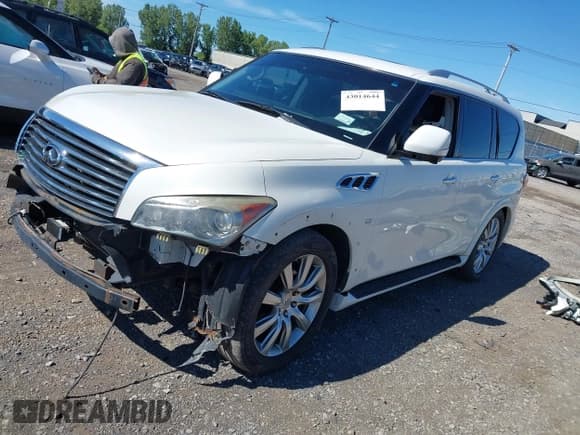 ✅ 2014 Infiniti QX80 • VIN: JN8AZ2NE9E9064040 • Lot: 43014644. Listed on IAAI with 141,766 mi. Free auction sales archive from the USA and detailed vehicle history report at DreamBid. Image 2.
