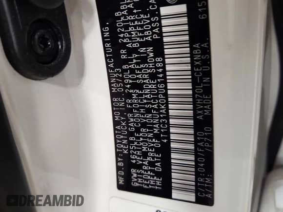 2023 Toyota Camry Hybrid LE z VIN 4T1C31AK0PU614488, wystawiony jako Copart lot #71786005 z przebiegiem 59 442 mil mil oraz Szkoda całkowita • Salvage title. Historia ofert i sprzedaży dostępna na DreamBid. Obrazek 13.